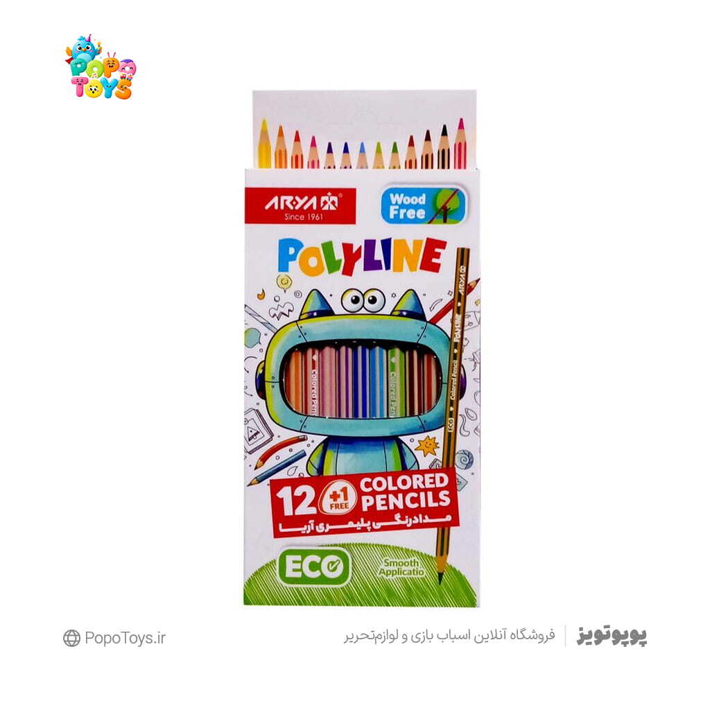 مداد رنگی پلیمری ۱۲ رنگ آریا